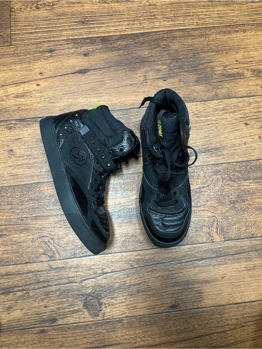 Zumba Fitness Black High-Top studded Athletic Dance Sneakers with Neon Accent